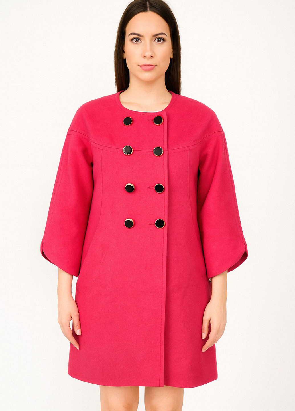 Малиновое демисезонное Пальто двубортное Sassofono
