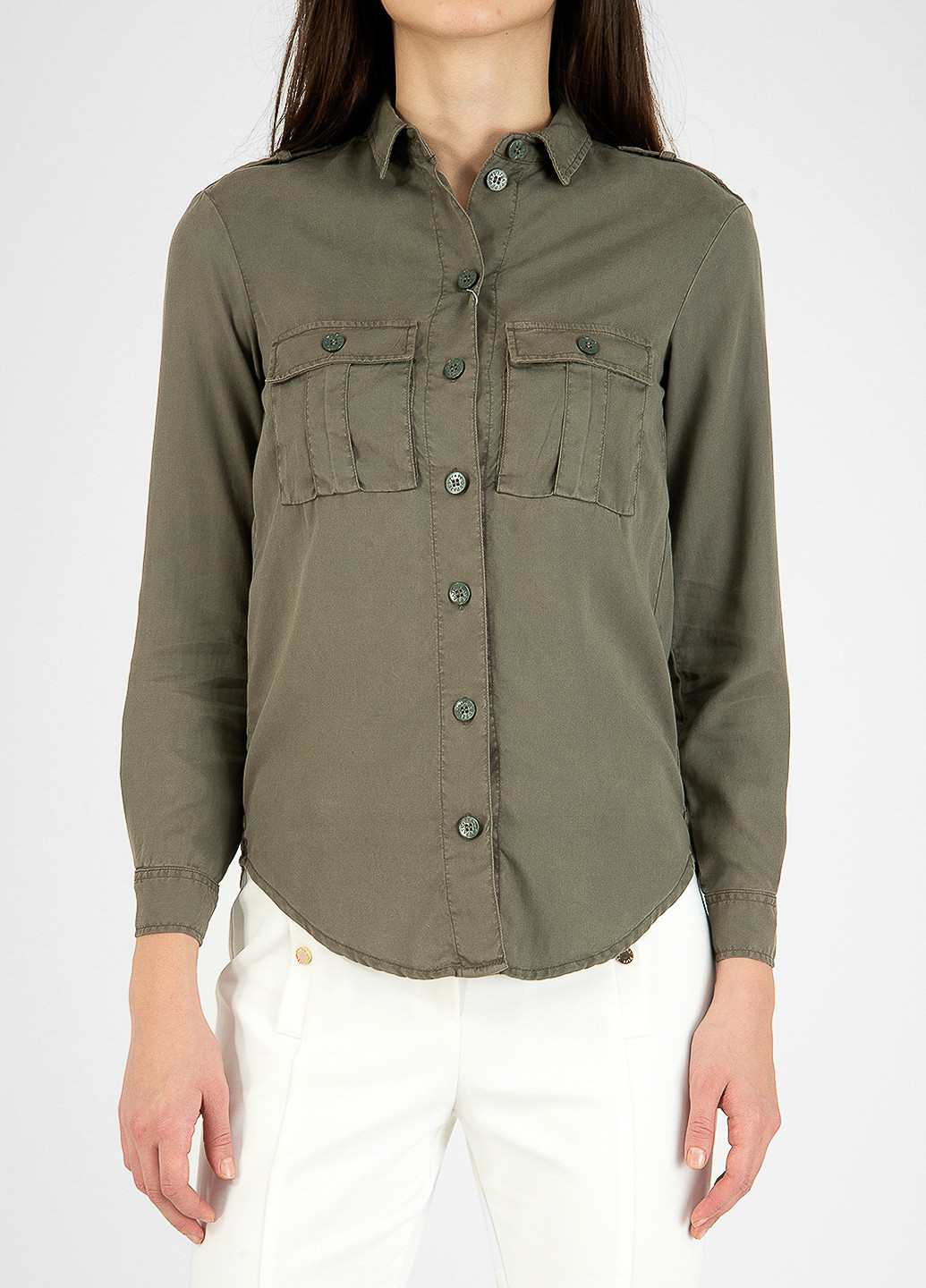 Оливковая рубашка однотонная Patrizia Pepe