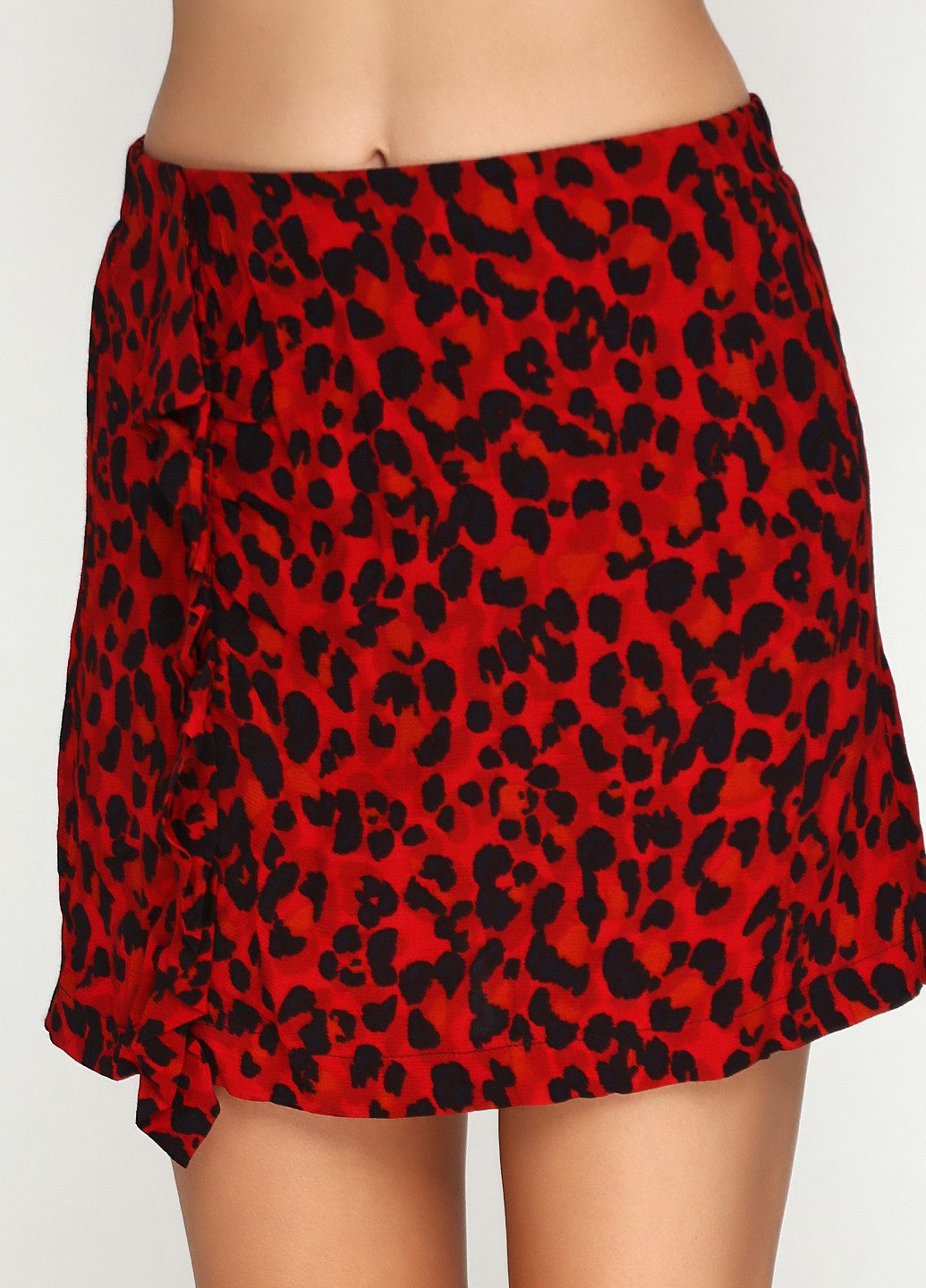 Темно-красная кэжуал с анималистичным узором юбка Zara мини