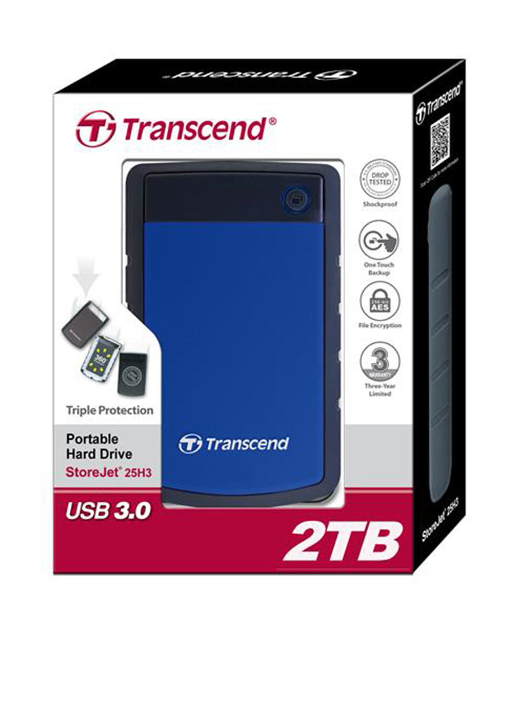 Зовнішній жорсткий диск StoreJet 25H3P 2TB TS2TSJ25H3B 2.5 USB 3.0 External Transcend Внешний жесткий диск Transcend StoreJet 25H3P 2TB TS2TSJ25H3B 2.5 USB 3.0 External синій