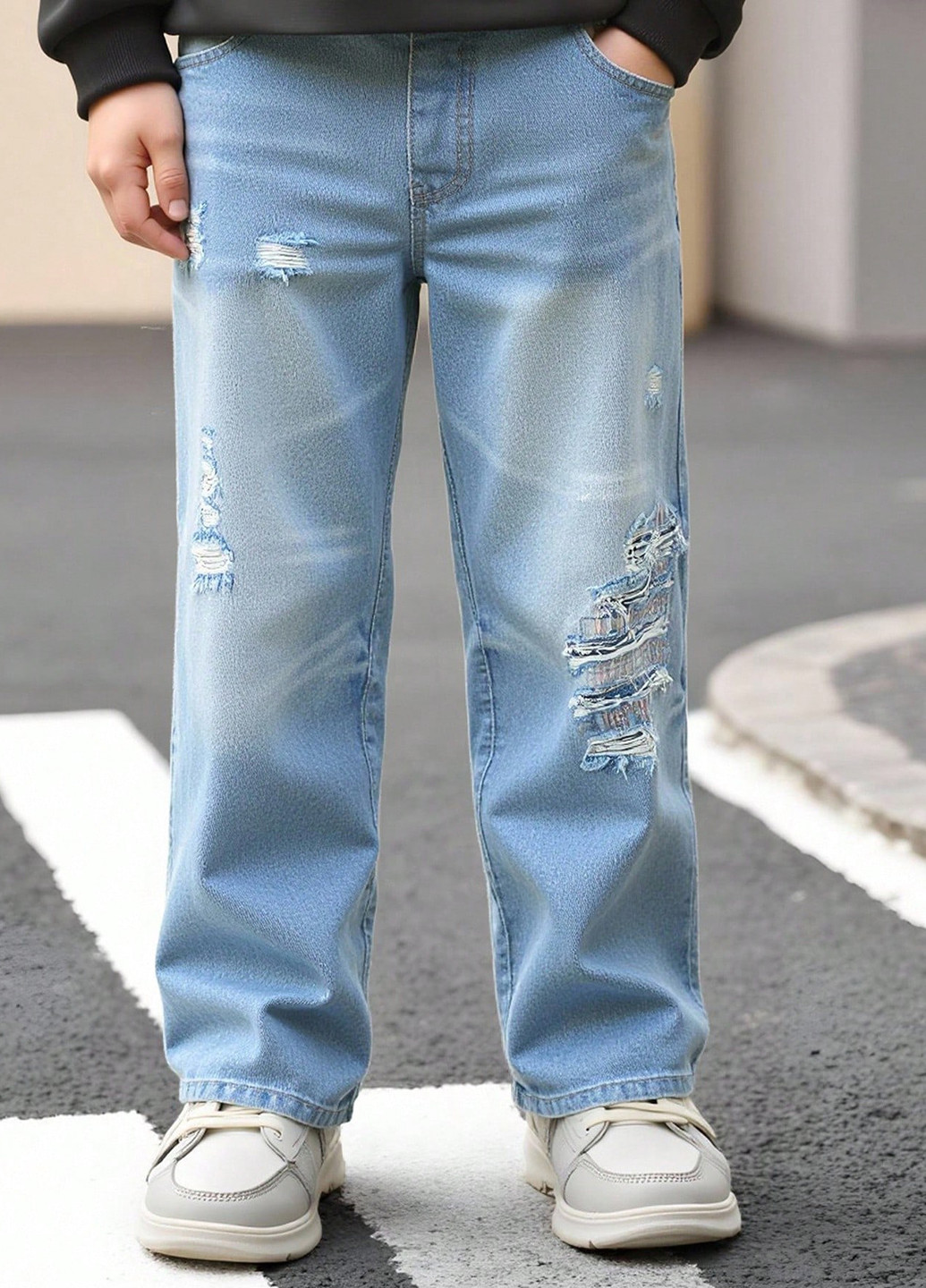 Голубые демисезонные прямые джинсы SHEIN