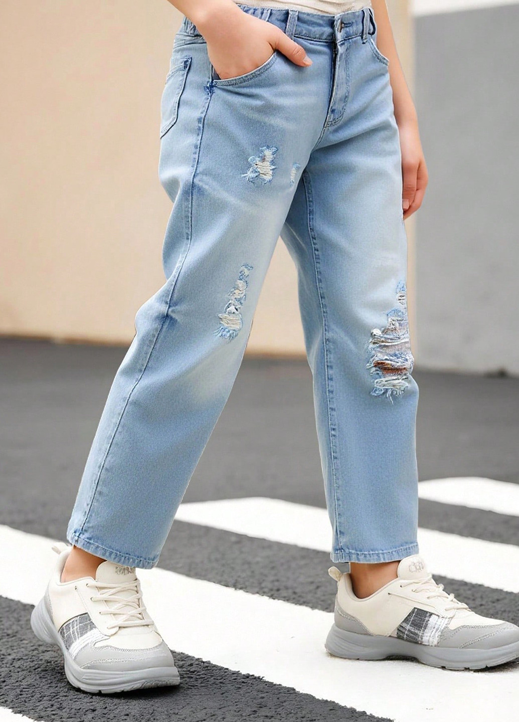 Голубые демисезонные прямые джинсы SHEIN