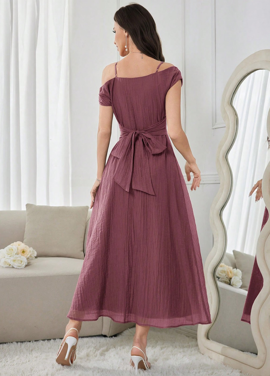 Темно-лиловое кэжуал, праздничный платье клеш, с открытыми плечами SHEIN однотонное