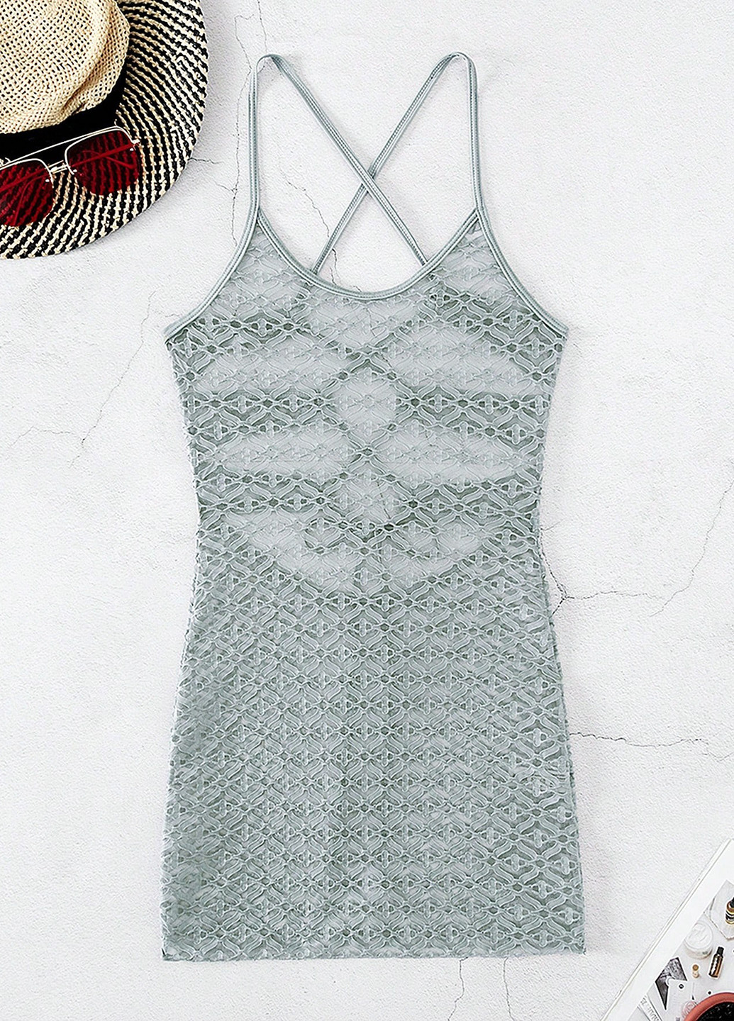 Серо-голубое пляжное платье с открытой спиной SHEIN однотонное