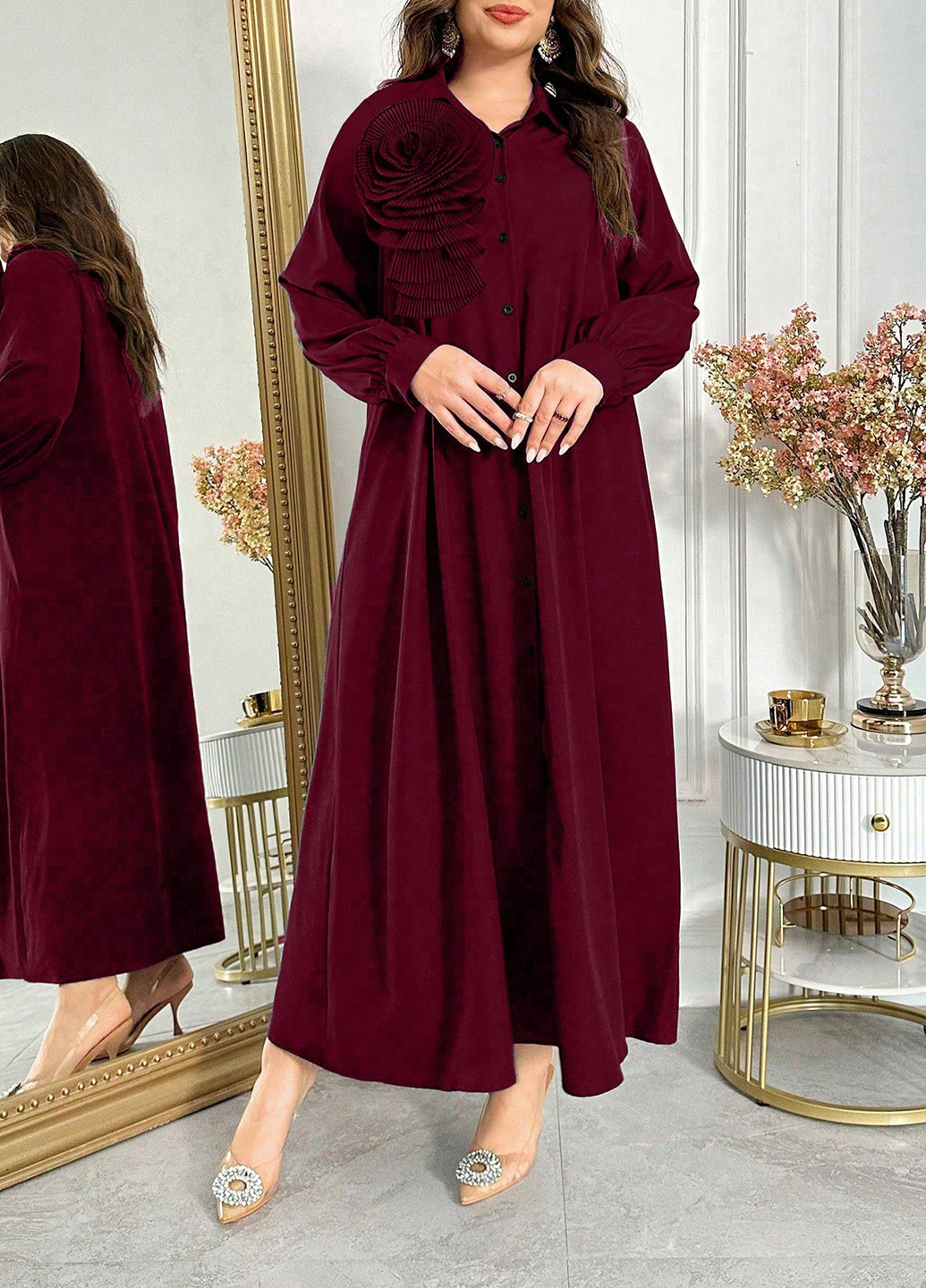 Темно-бордова святковий, вечірня сукня а-силует, сукня-сорочка SHEIN однотонна