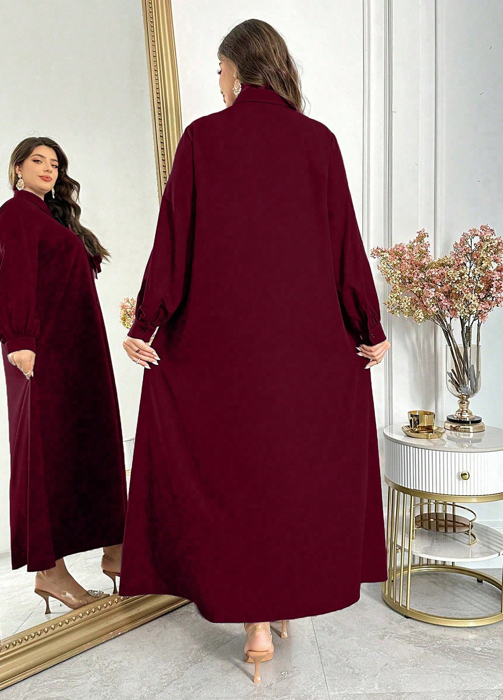 Темно-бордова святковий, вечірня сукня а-силует, сукня-сорочка SHEIN однотонна