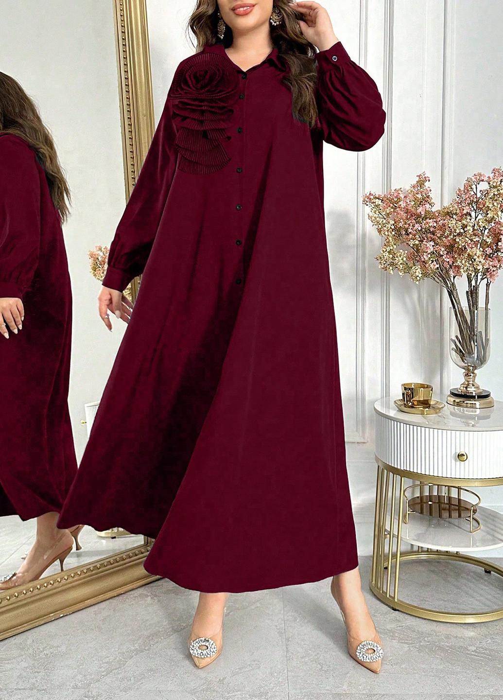 Темно-бордова святковий, вечірня сукня а-силует, сукня-сорочка SHEIN однотонна