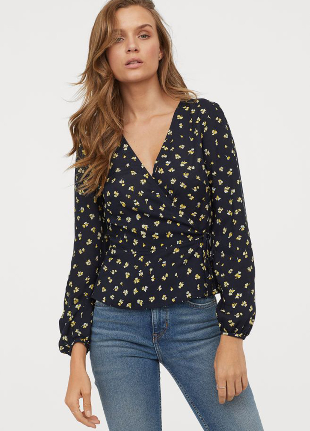 Темно-синя блуза на запах H&M