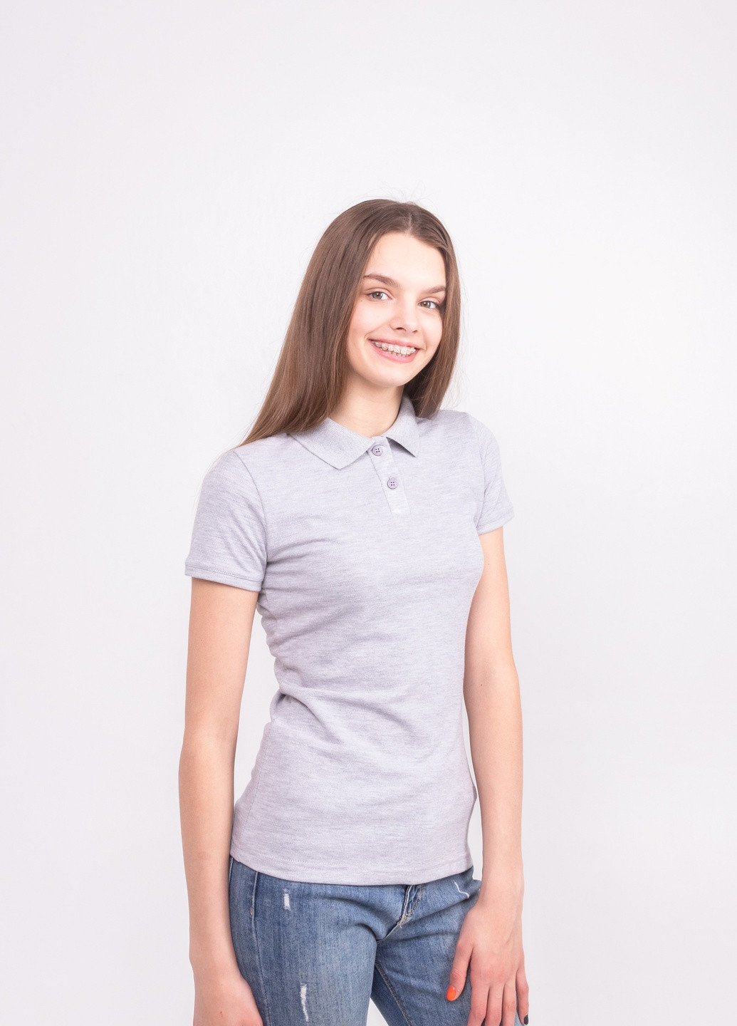 Светло-серая женская футболка-футболка поло женская TvoePolo однотонная