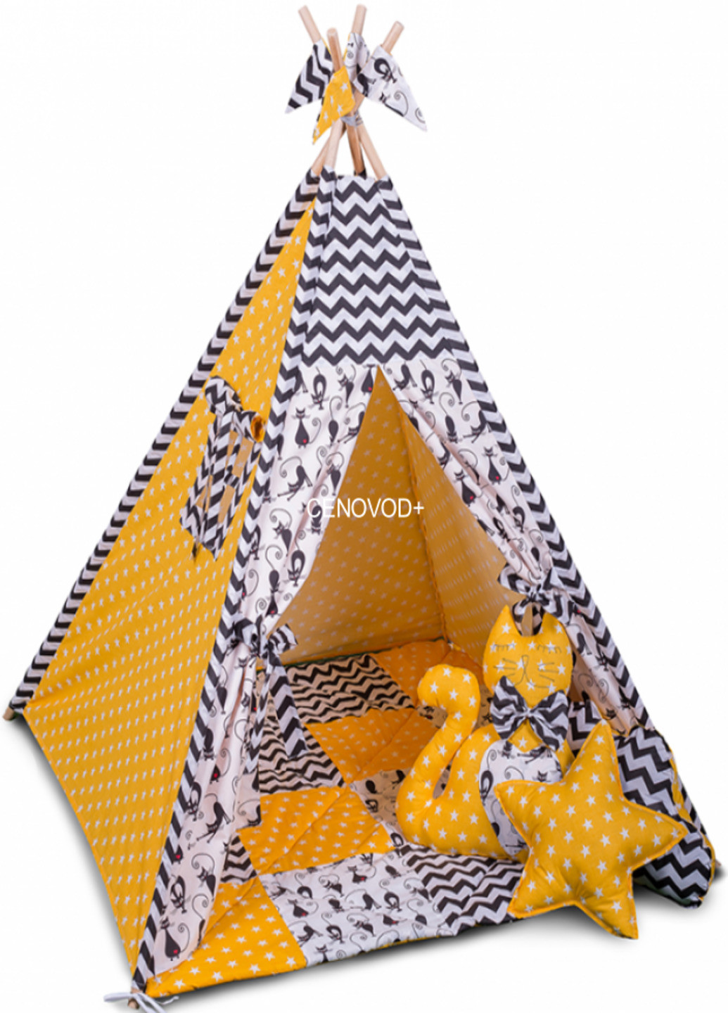Детская игровая палатка - вигвам домик для детей с игрушками и матрасом (94854799-Т) Желтый с черным Francesco Marconi (238135750)