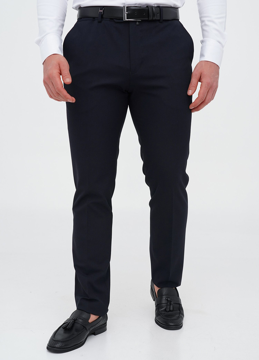 Темно-синие кэжуал, классические демисезонные зауженные брюки Trend Collection