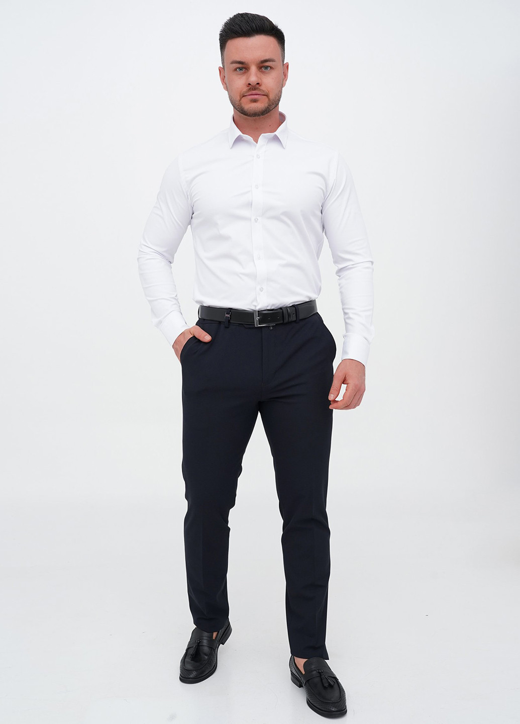 Темно-синие кэжуал, классические демисезонные зауженные брюки Trend Collection