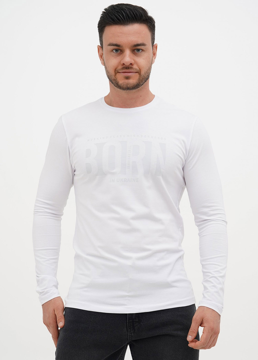 Лонгслів Trend Collection напис білий кежуали бавовна, трикотаж