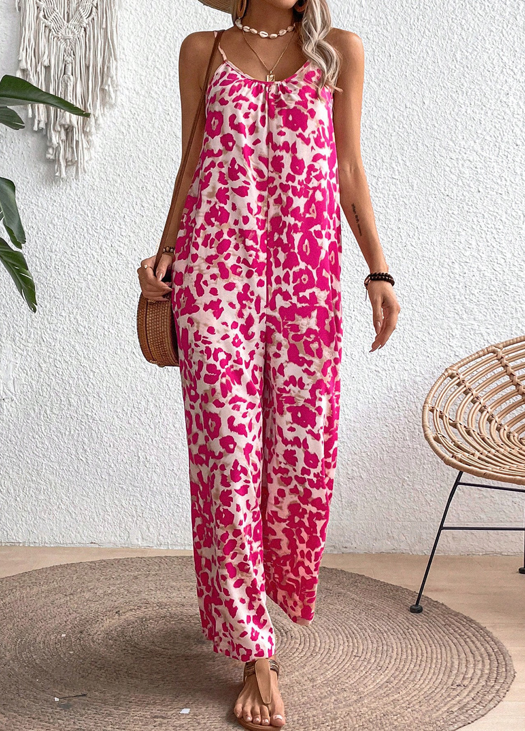 Комбінезон SHEIN леопардовий рожевий кежуал поліестер