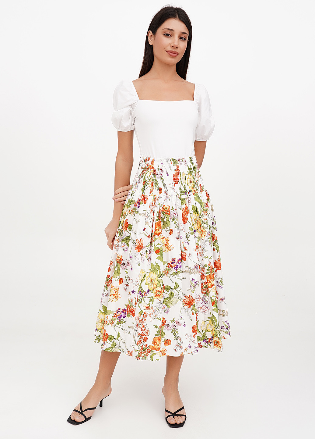 Белая кэжуал цветочной расцветки юбка J.Crew а-силуэта (трапеция)