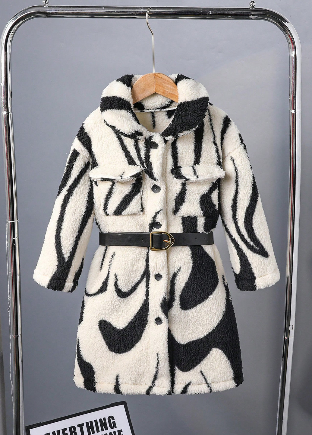 Чорно-білий зимнє Пальто однобортне SHEIN