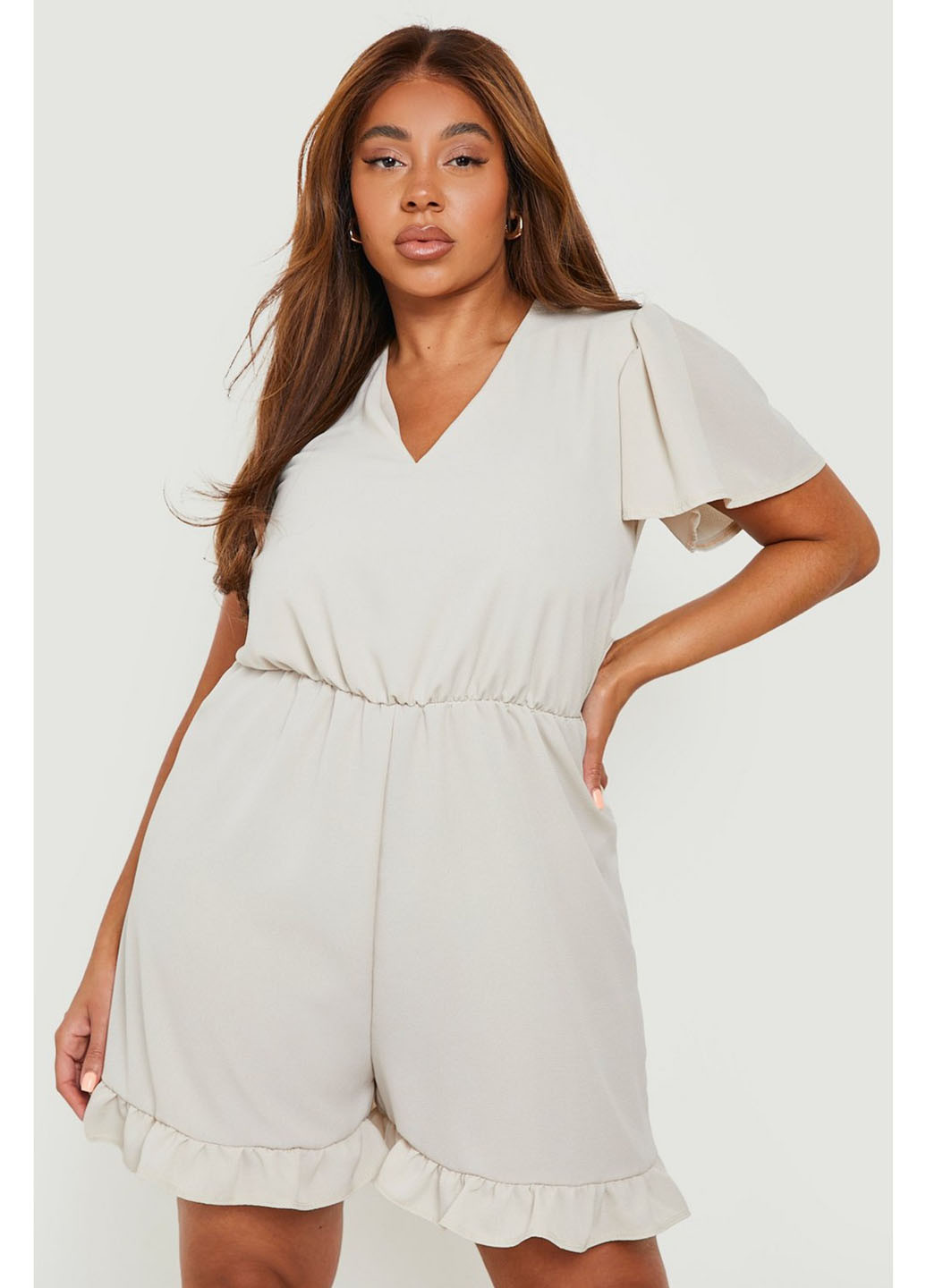 Комбинезон Boohoo комбинезон-шорты однотонный бежевый кэжуал полиэстер