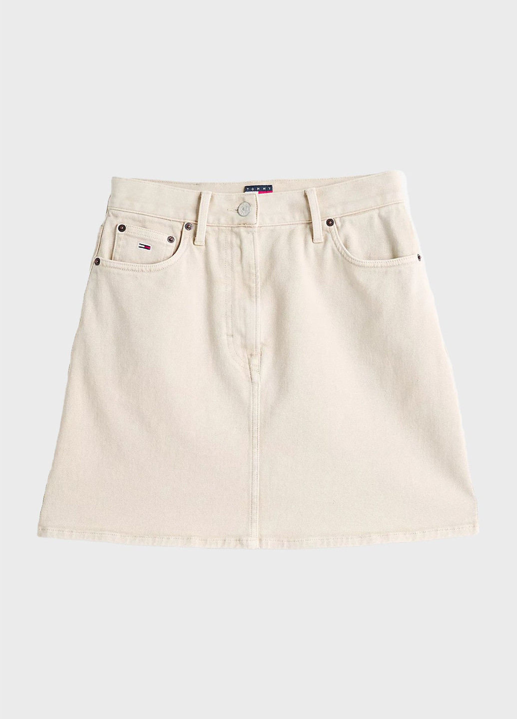 Светло-бежевая джинсовая однотонная юбка Tommy Jeans а-силуэта (трапеция)