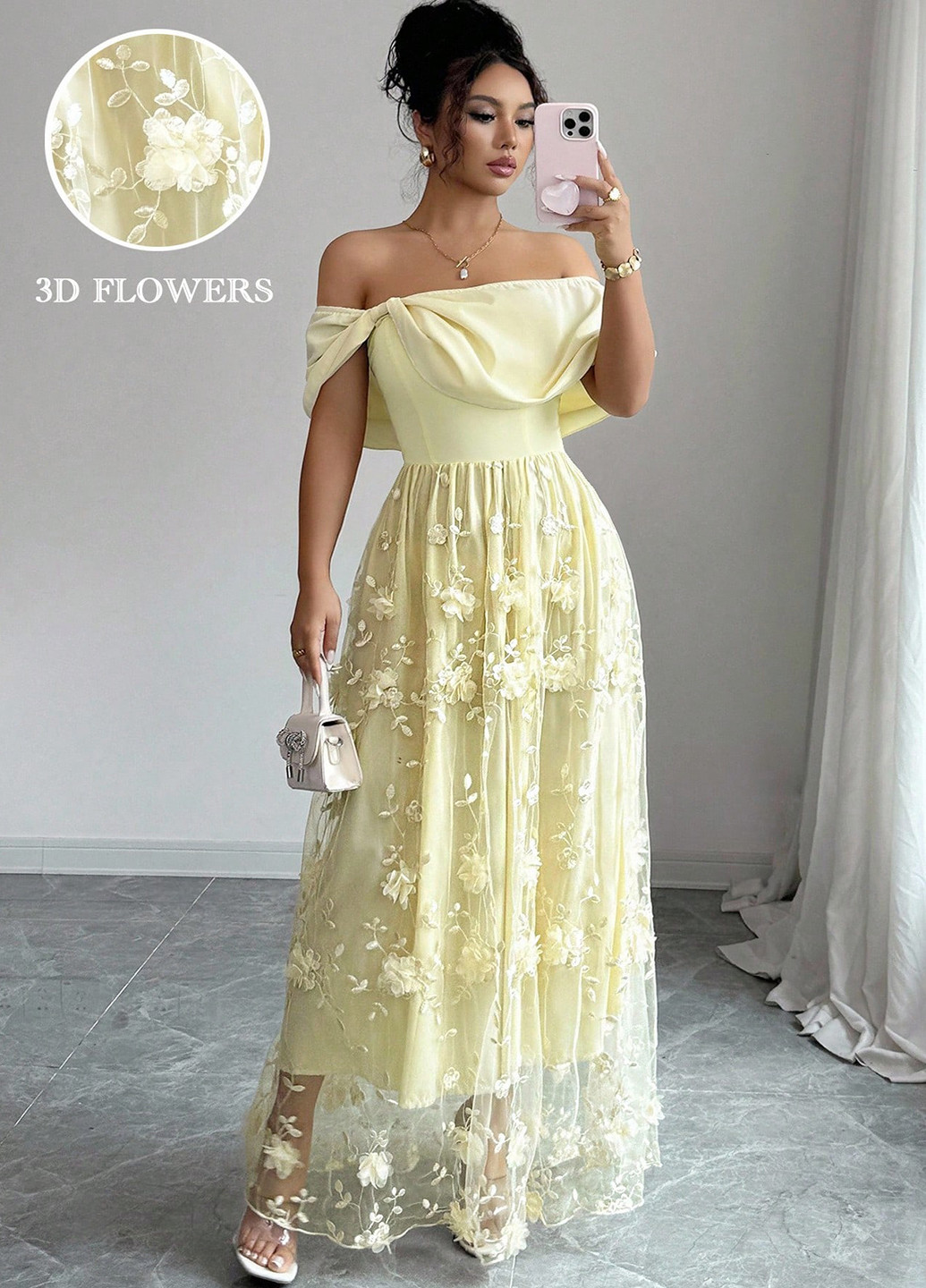 Світло-жовтий святковий сукня з відкритими плечима SHEIN однотонна