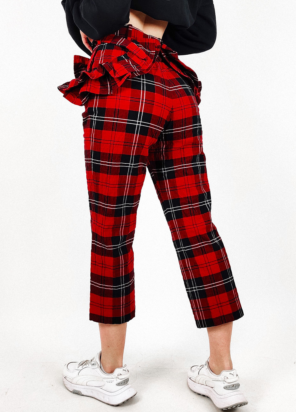 Красные кэжуал демисезонные укороченные, прямые брюки H&M
