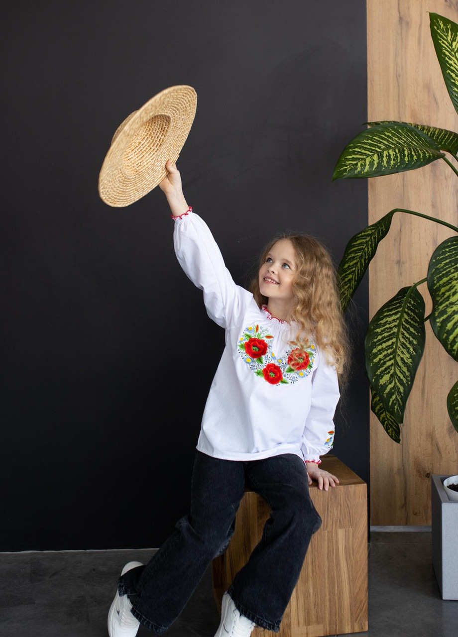 Вышитая блузка для девочки с длинным рукавом Маков Цвет Melanika (228040581)