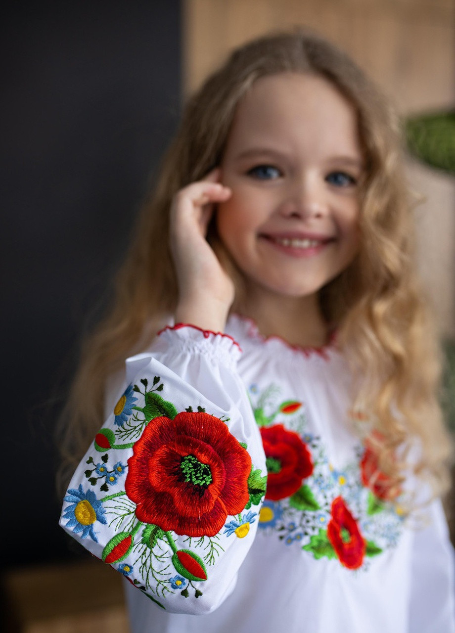 Вишита блузка для дівчинки з довгим рукавом Маків Цвіт Melanika (228040581)
