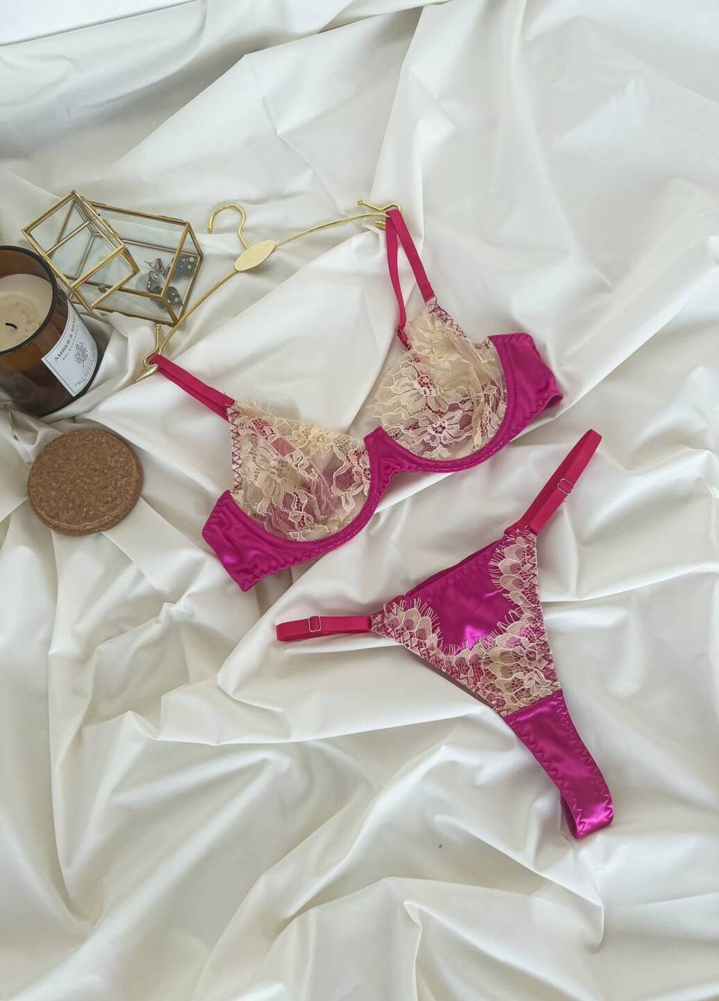 Рожевий демісезонний ніжний комплект білизни No Brand