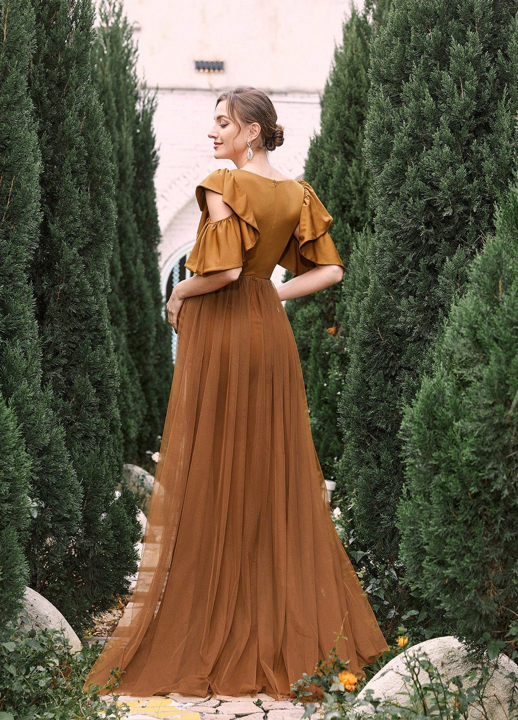 Коричнева вечірня сукня для вагітних зі шлейфом SHEIN однотонна