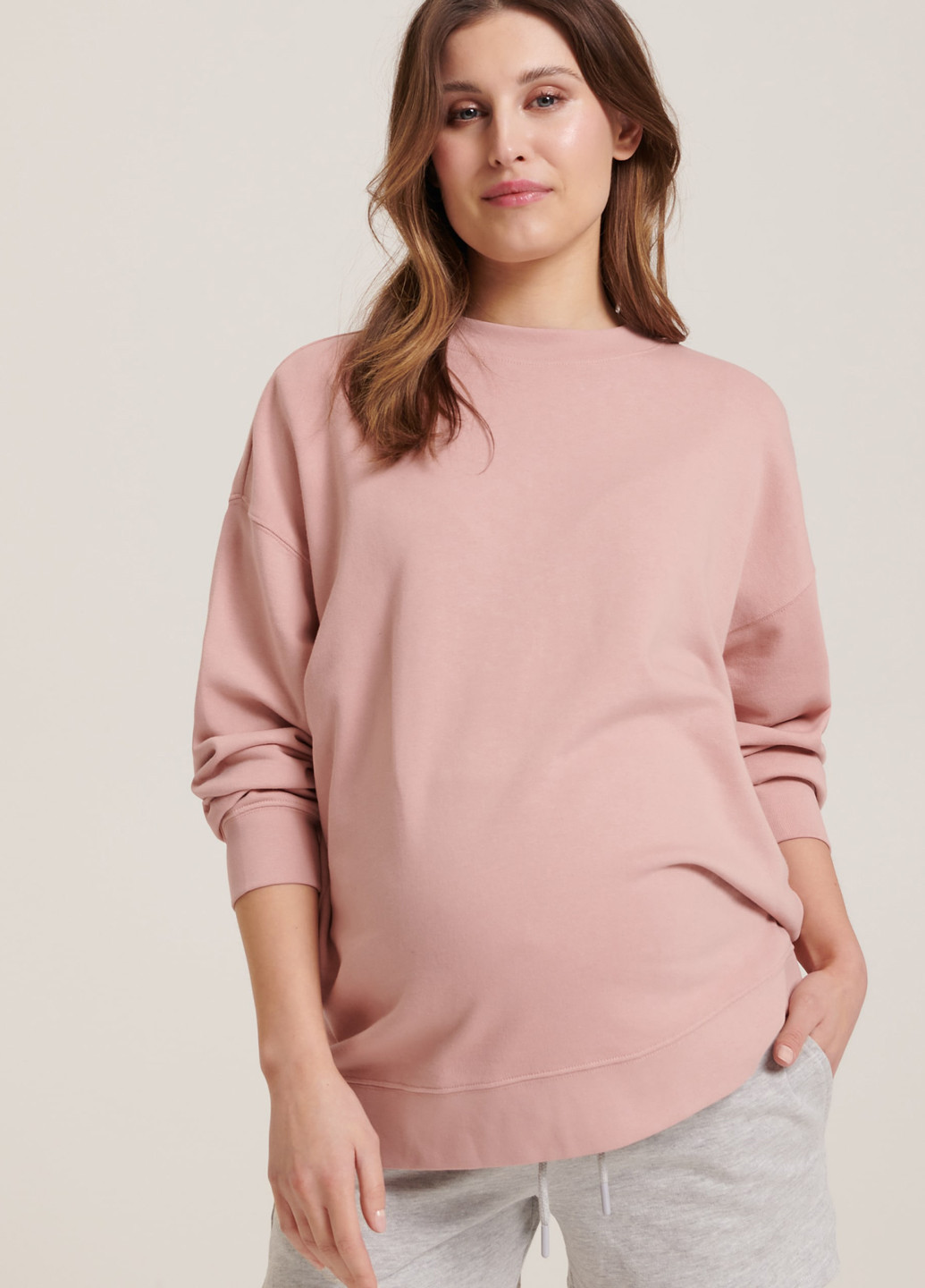 Свитшот для беременных Sinsay - Прямой крой однотонный розовый кэжуал хлопок, трикотаж - (266493112)