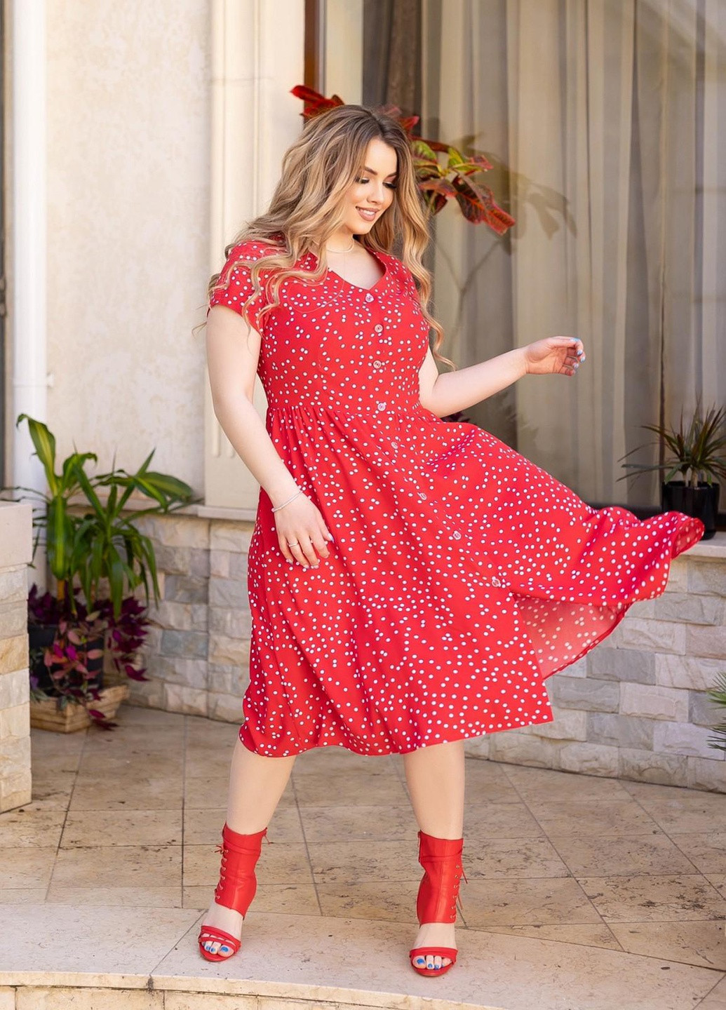 Темно-красное женское летнее платье на пуговицах красного цвета 362990 New Trend