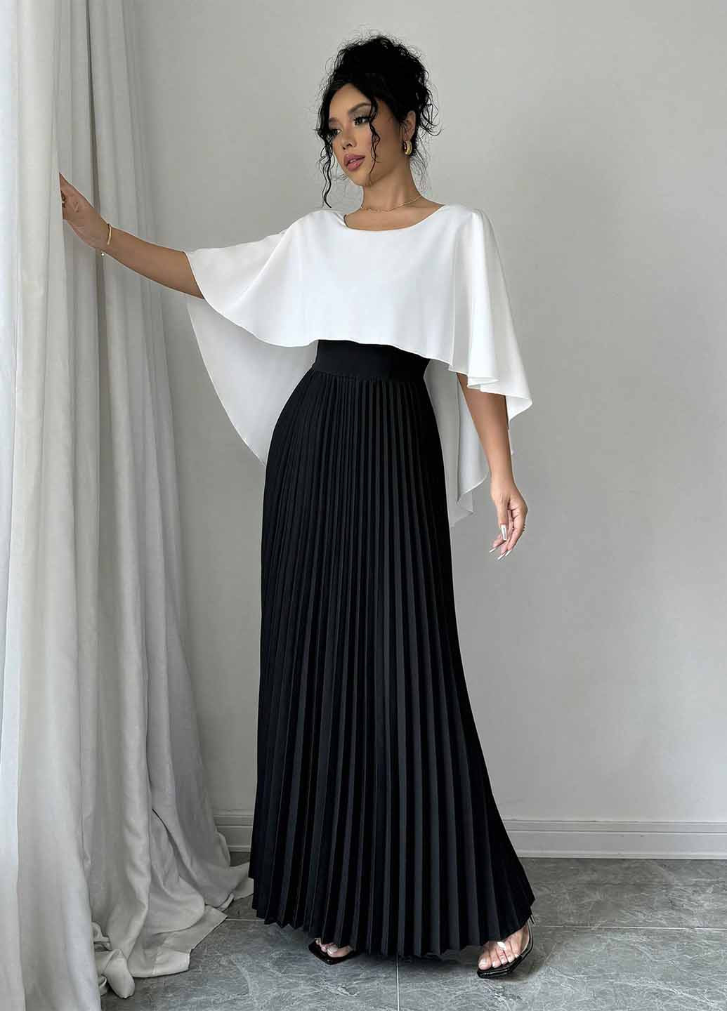 Чорно-білий святковий, вечірня сукня плісована SHEIN однотонна