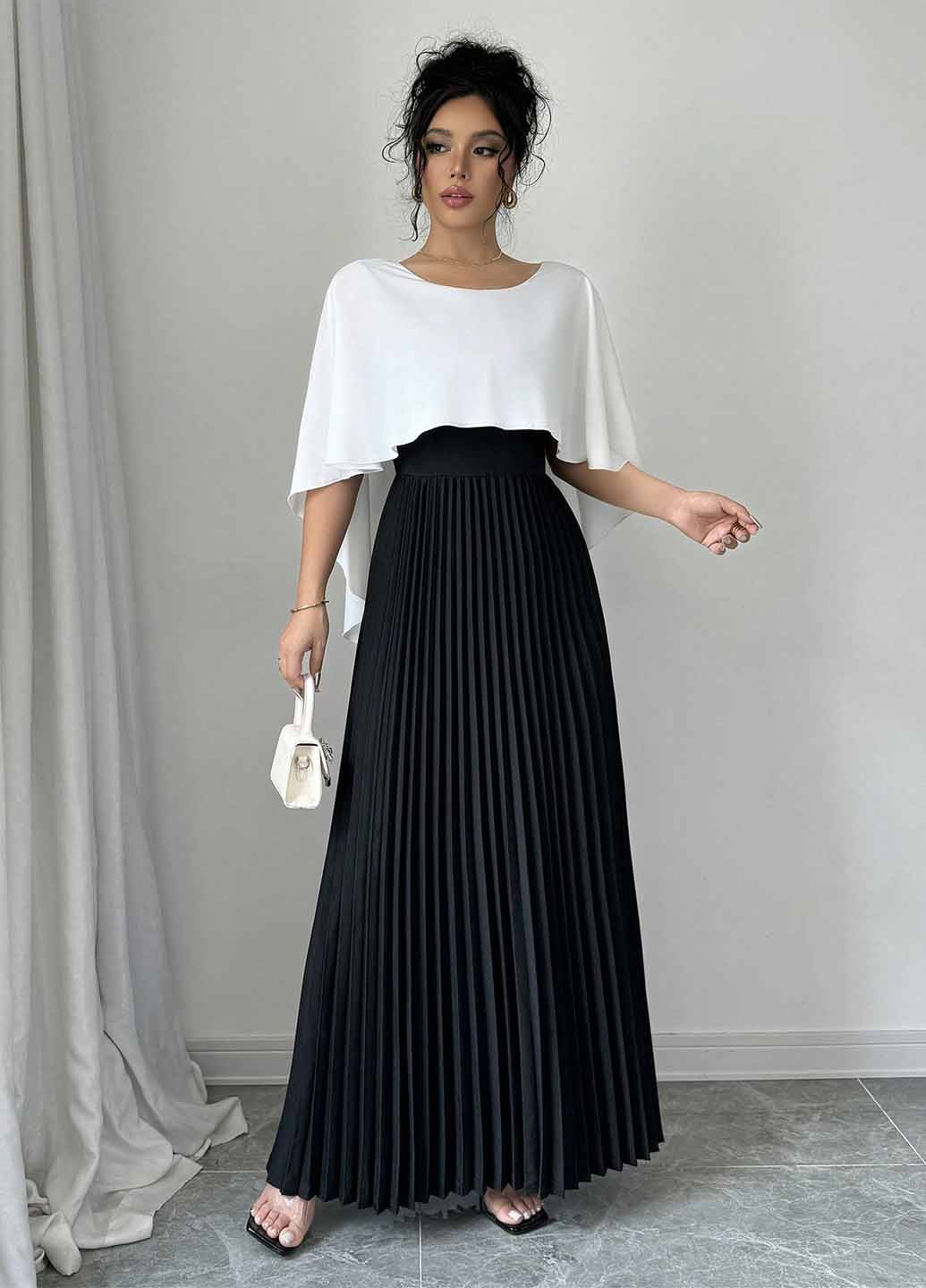 Чорно-білий святковий, вечірня сукня плісована SHEIN однотонна