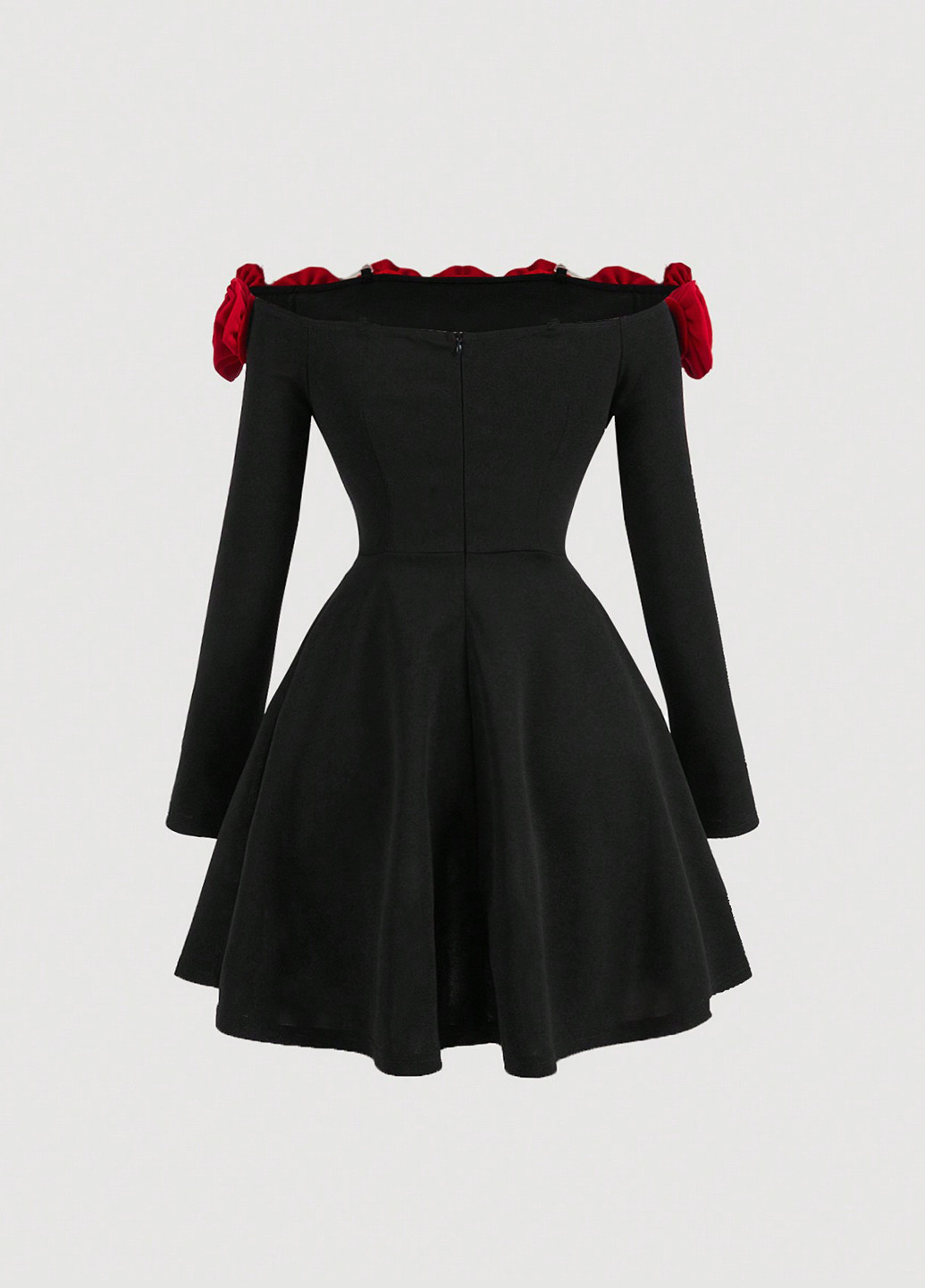 Черное коктейльное платье с юбкой-солнце, силуэтная, с открытыми плечами SHEIN однотонное