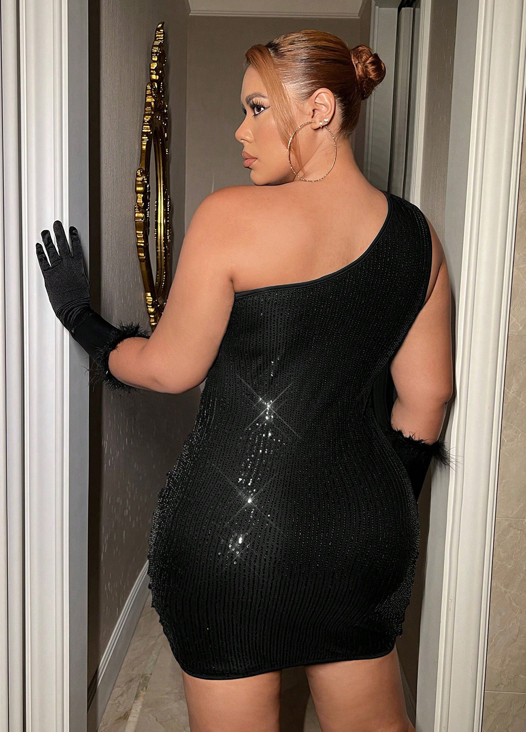 Чорна вечірня, кежуал сукня на одне плече SHEIN однотонна