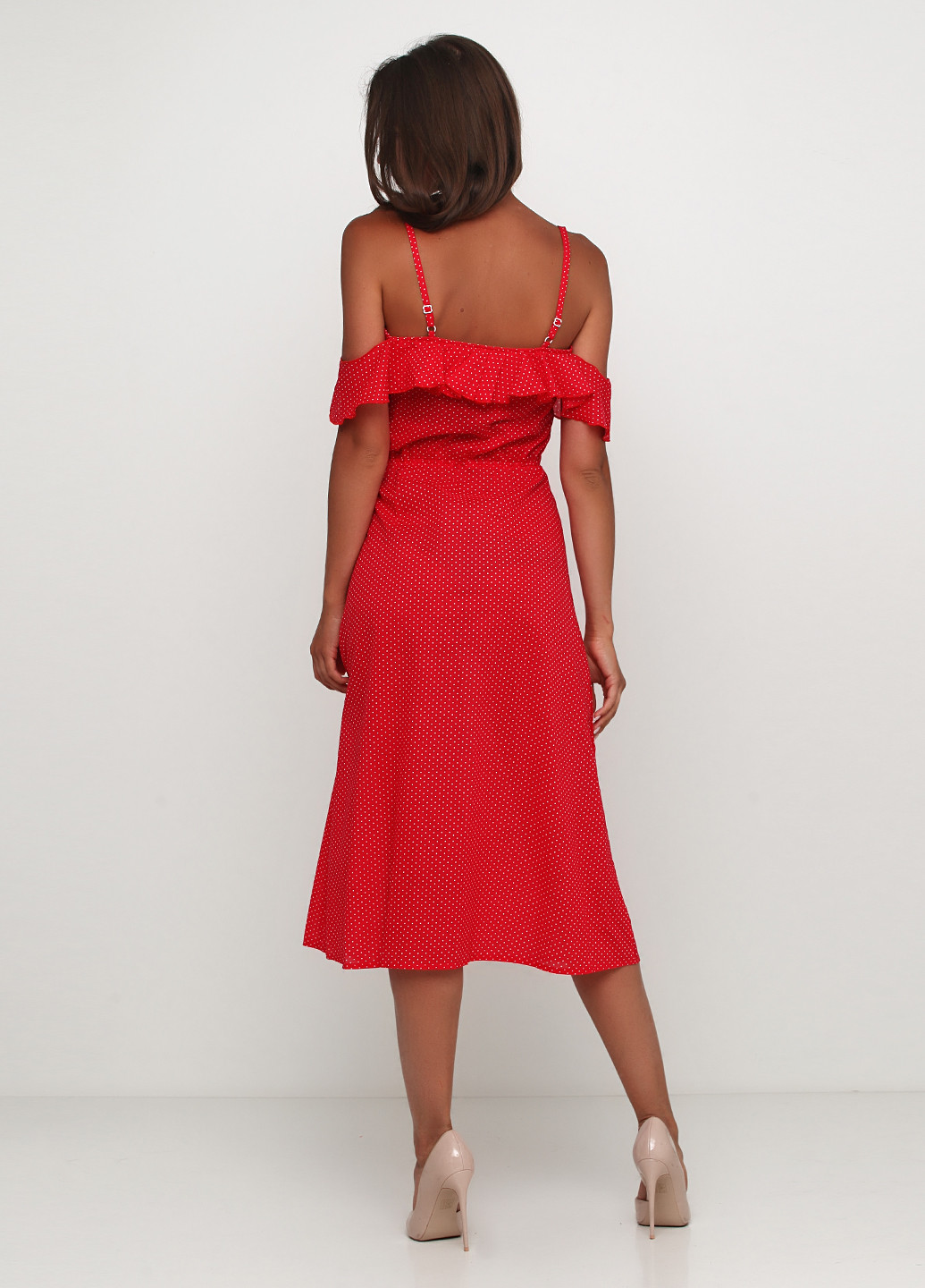 Красное кэжуал платье а-силуэт Escena в горошек