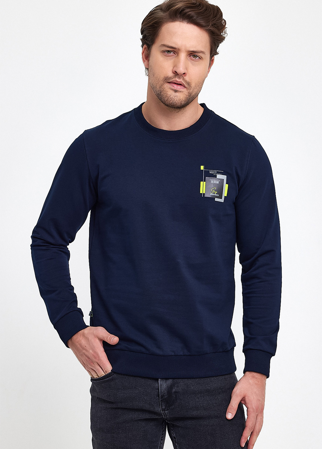 Темно-синий свитшот Trend Collection рисунок без декора (263605388)