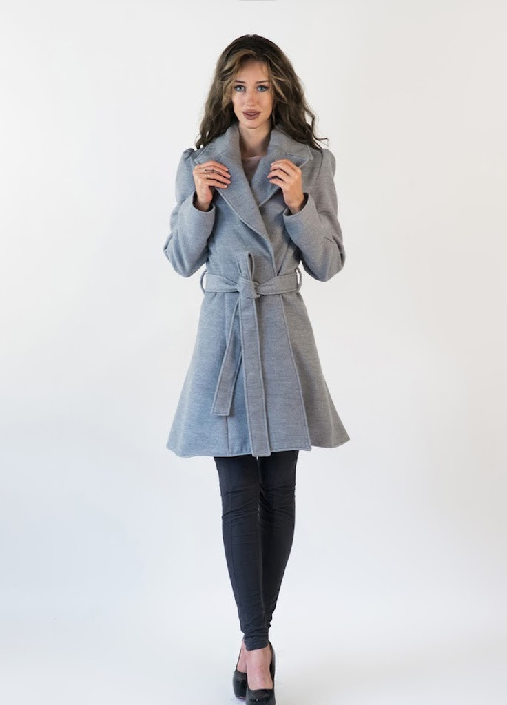 Сіре демісезонне Сіре пальто з кашеміру з широким відкидним коміром Podium