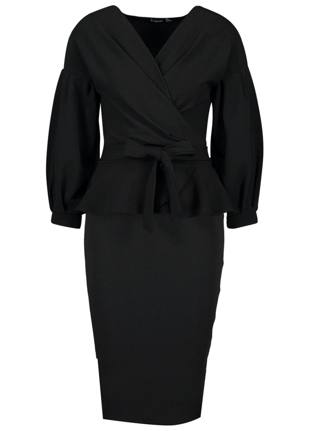 Черное кэжуал платье с открытыми плечами, с баской Boohoo однотонное
