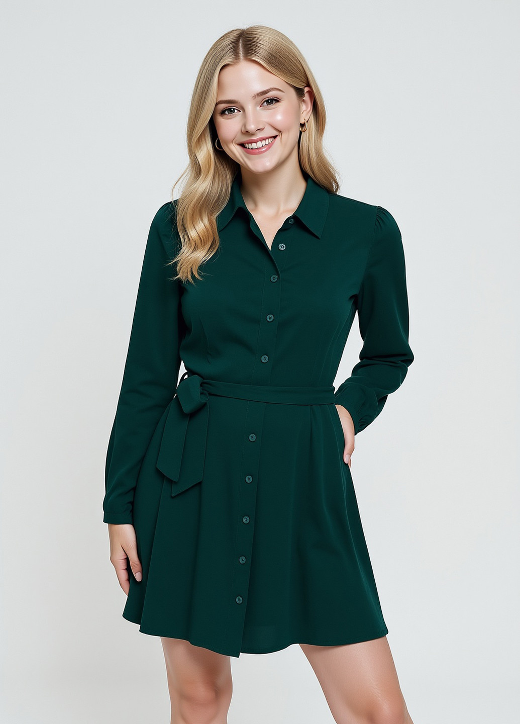 Изумрудное кэжуал платье рубашка House однотонное