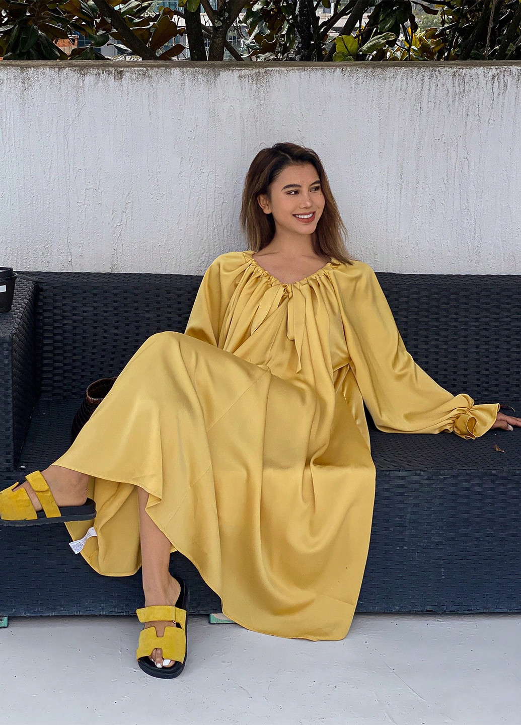 Жовтий домашній, пляжна сукня оверсайз SHEIN однотонна