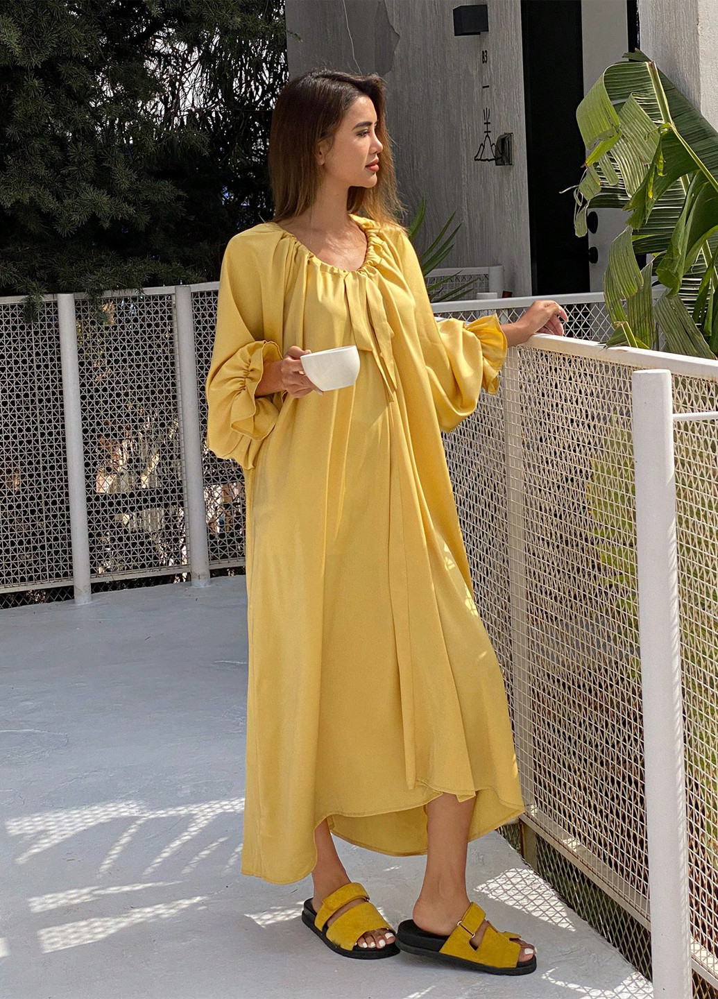 Жовтий домашній, пляжна сукня оверсайз SHEIN однотонна