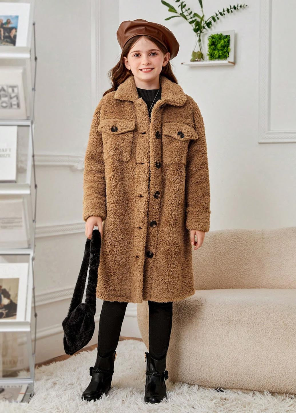 Коричневое демисезонное Пальто пальто-рубашка SHEIN