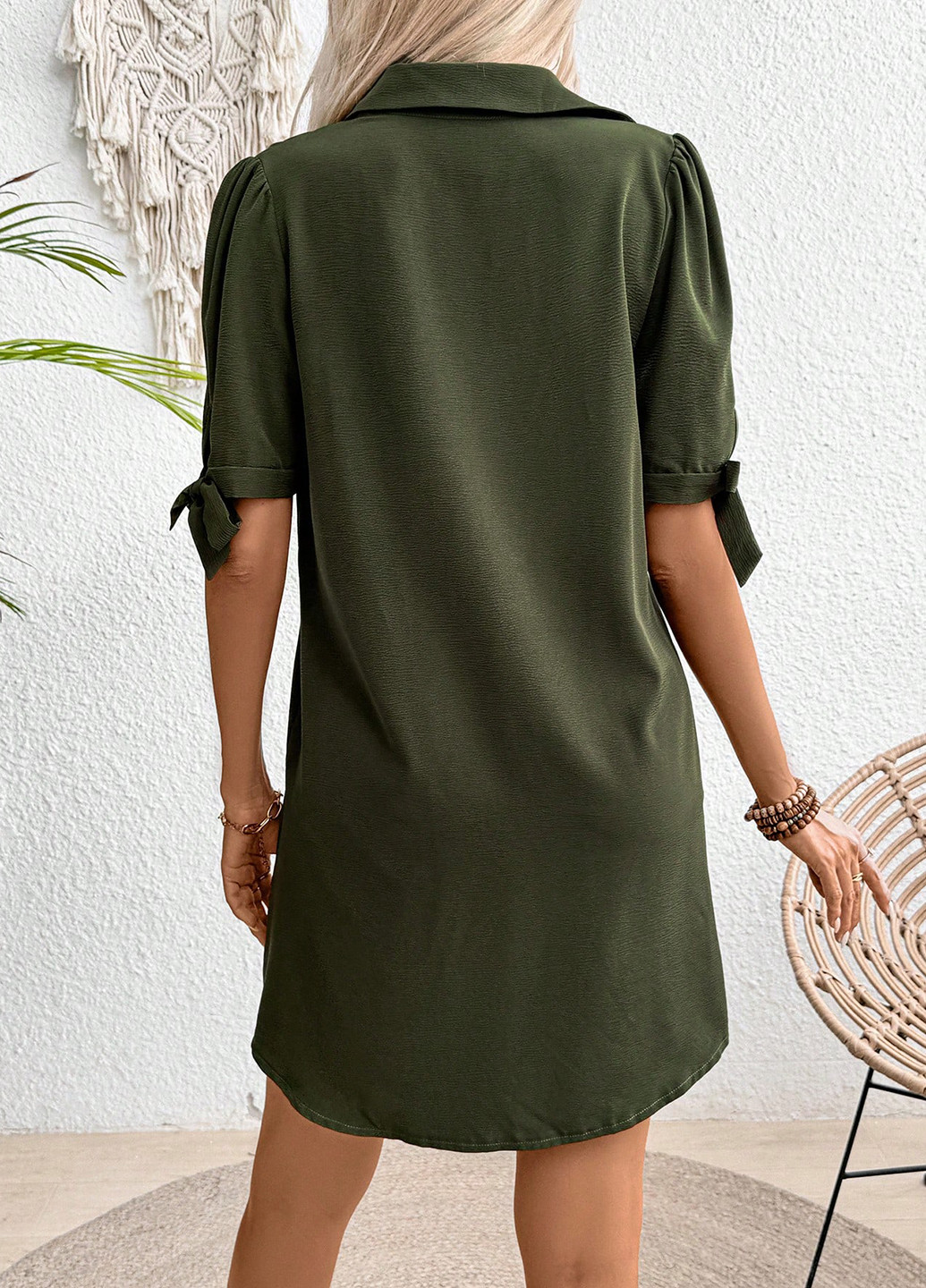 Оливкова (хакі) кежуал сукня а-силует SHEIN однотонна