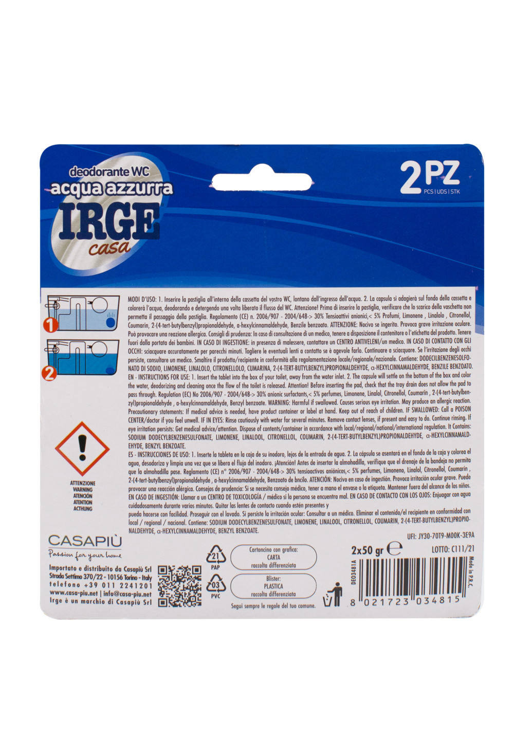 Таблетки для сливного бачка Blue water 2 шт IRGE (255415989)