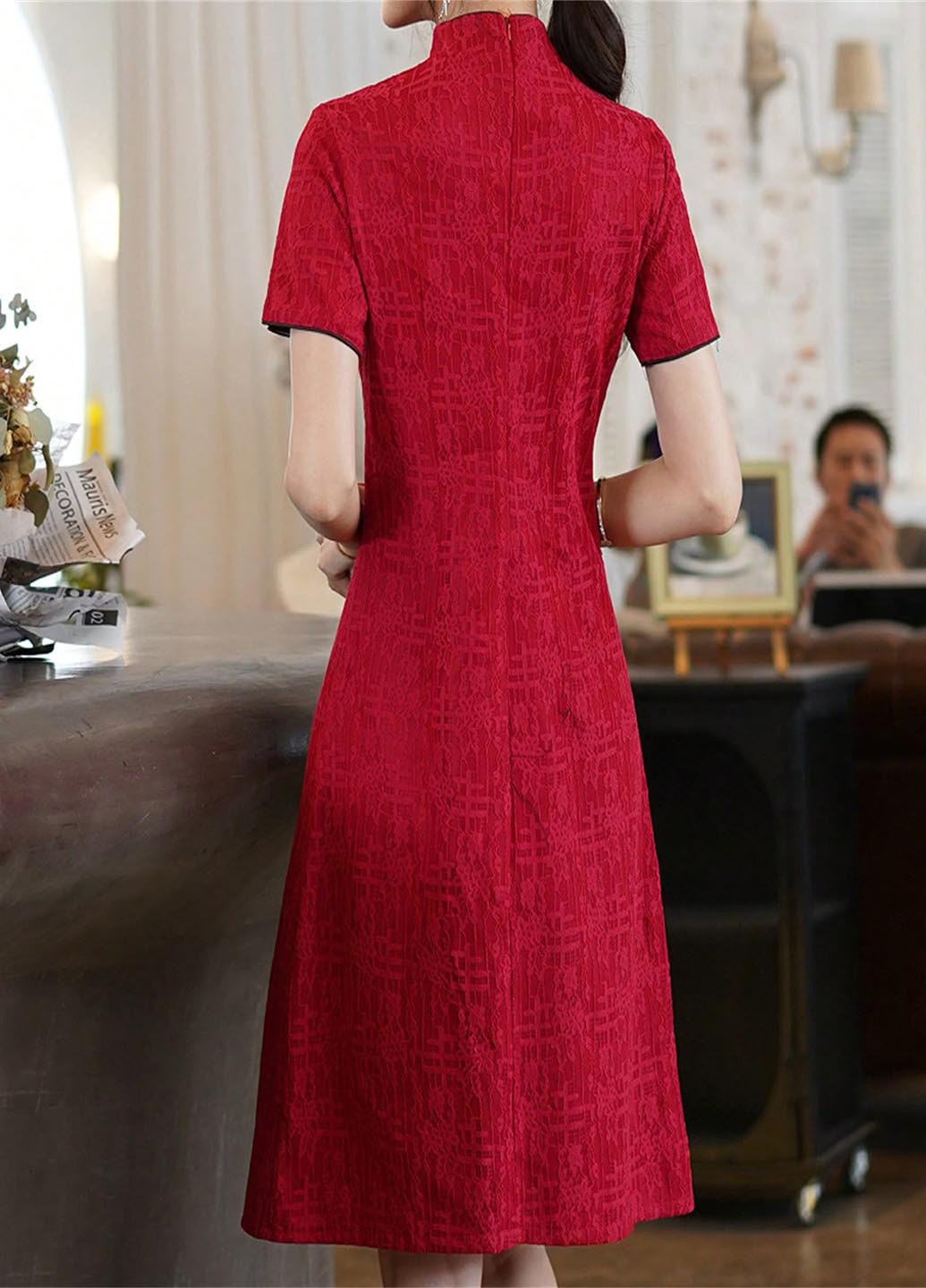 Красное праздничный, кэжуал платье а-силуэт SHEIN однотонное