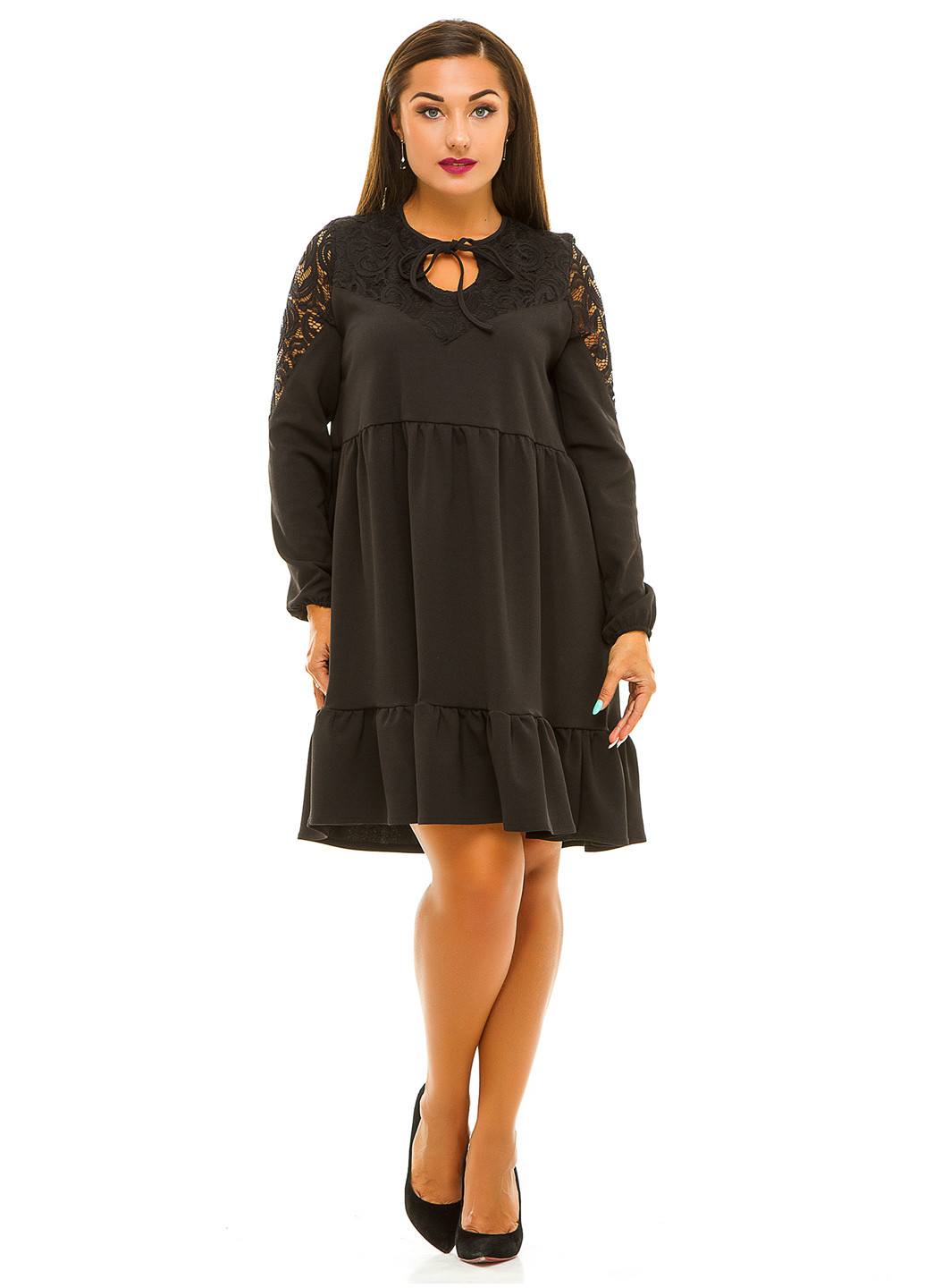 Черное кэжуал платье с длинным рукавом Lady Style
