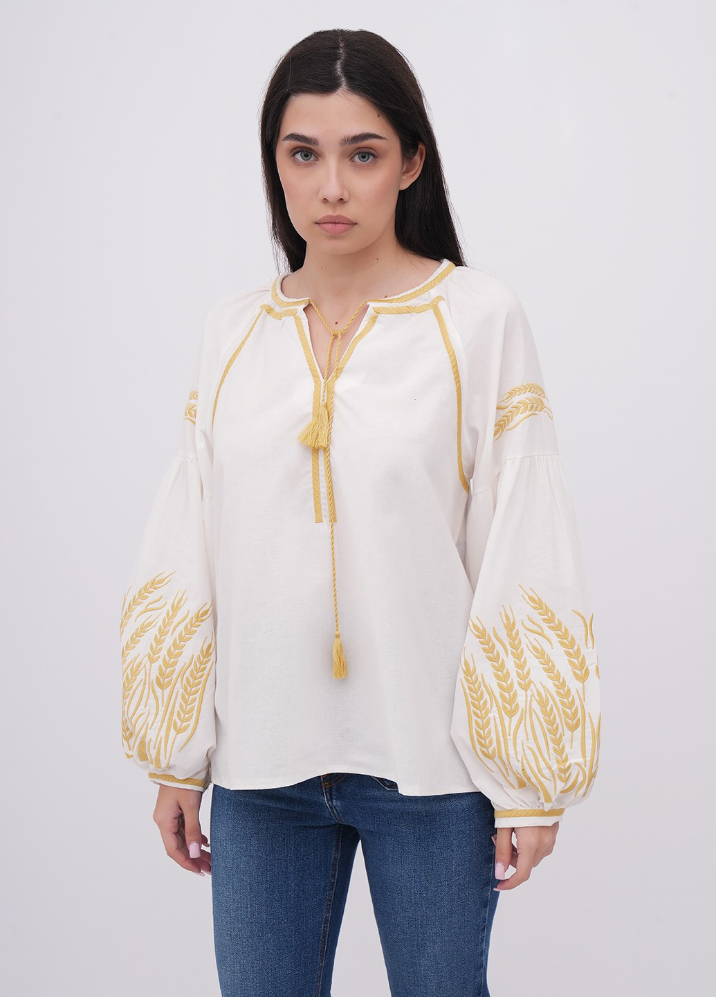 Белая вышиванка EQUILIBRI узор однотонный прямой хлопок (341745086)