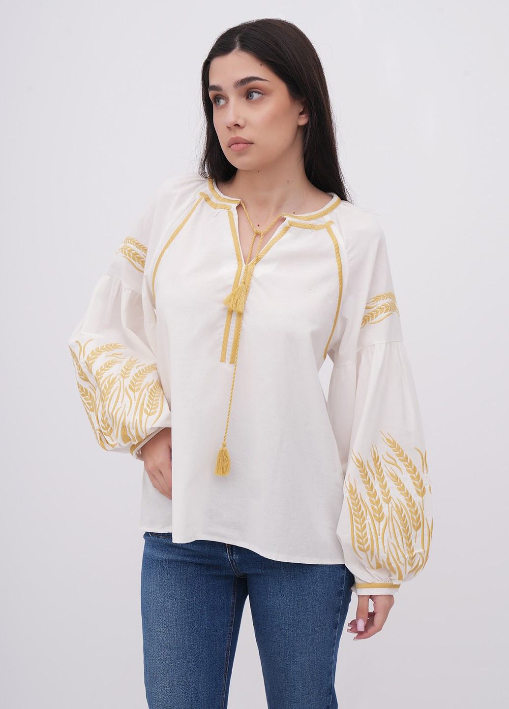 Белая вышиванка EQUILIBRI узор однотонный прямой хлопок (341745086)