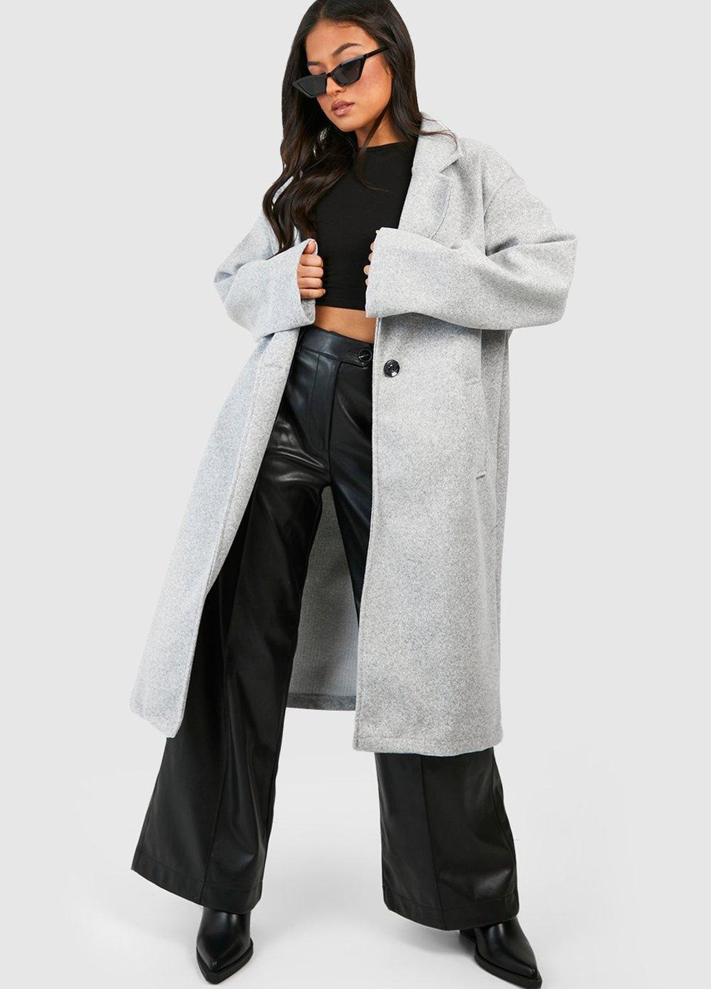 Светло-серое демисезонное Пальто однобортное Boohoo