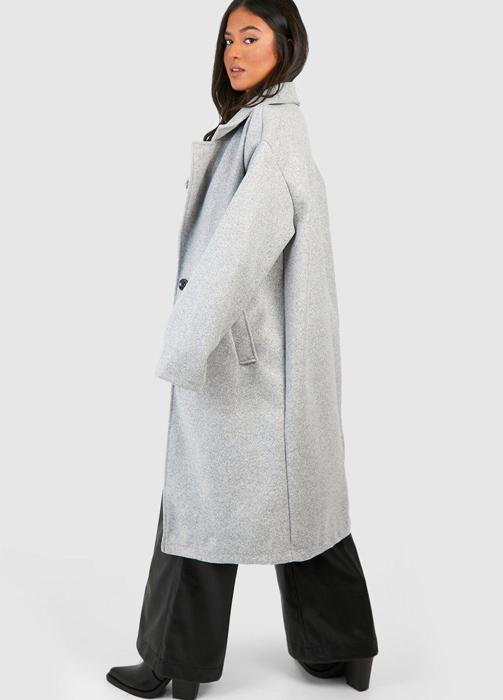 Светло-серое демисезонное Пальто однобортное Boohoo